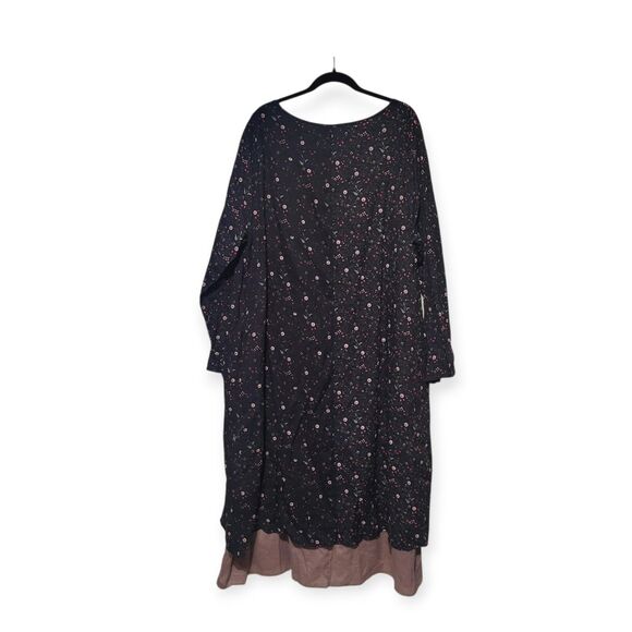 Lagenlook Black Floral Layered Maxi Dress Womens Plus 4XL New- Long Sleeve Boho - Picture 8 of 9